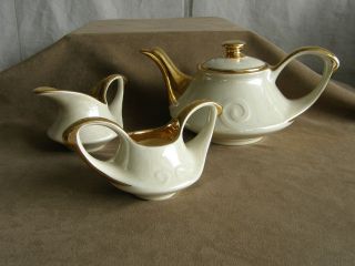 Pearl China Co. Vintage Embossed 3 Cup Teapot With Creamer & Sugar 