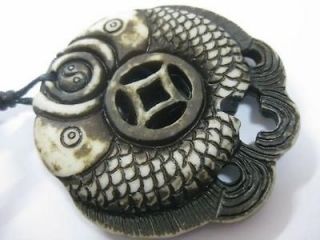 Cool Mans Lucky Tibet Pisces Totem Beads Bone Gothic Pendant&Necklace