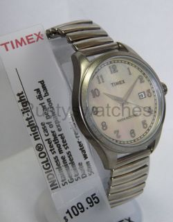 NEW TIMEX UNISEX STEEL VINTAGE MOTHER OF PEARL INDIGLO WATCH T2N408 