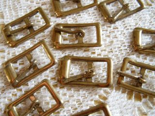 10 VINTAGE DOLL SIZE 1 WIDE BRASS PLATED BUCKLES FOR DOLL CLOTHES