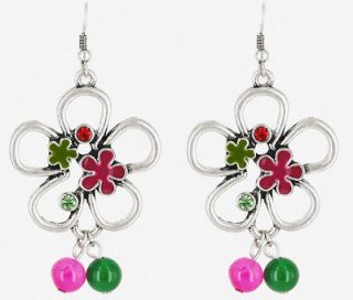 SUMMER 2012 FASHION. PINK AND GREEN FLOWERS EARRINGS.PENDIENTES 