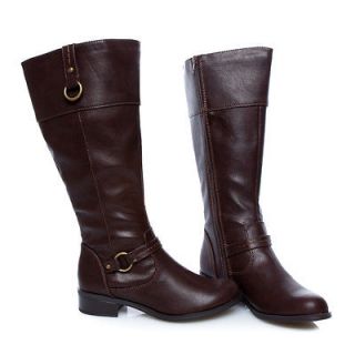 Trendy Bronze Buckle Strap Knee High Equestrian Riding Flat Boots 