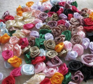   listed 100x Satin Ribbon Flower Rose/trim/sewi​ng lots mix A602