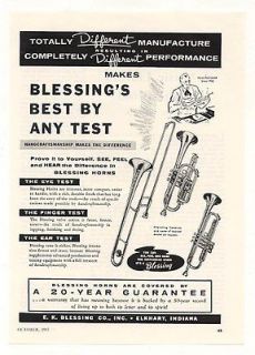 1957 blessing horns trombone cornet trumpet print ad time left