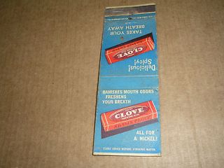 Adams Clove Chewing Gum Candy Old Matchcover FS Food Products 