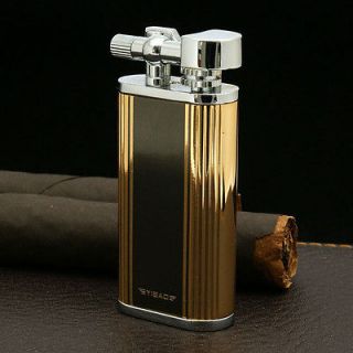   antique style Lift Arm cigarette butane gas lighter Gold & Black #055F