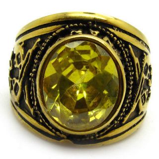 yellow gem united states navy USMC mens brass ring 316L Stainless 