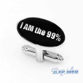 OCCUPATION OF WALL STREET I AM THE 99% BLACK ENAMEL OVAL SILVER TONED 