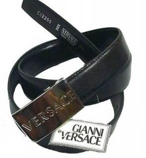 new beaut versace logo blk leather belt 100 auth adj 40