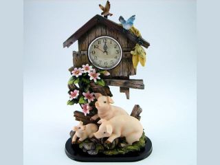 Clock Novelty 3 Pigs Mama Papa Baby Resin 12 1/2 Mantle Desk Office 
