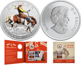 2012 CANADA CALGARY STAMPEDE COLORED 25 CENT COIN AND STAMP SET
