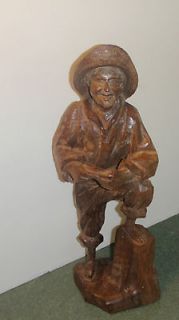 Vintage Hand Carved Wooden Wood Statue Man Hat Brazil late 1960s