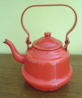 Vintage European Red Enamelware Coffee Tea Pot Antique