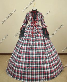 Civil War Cotton Blend Tartan Ball Gown Prom Dress Reenactment 158 S