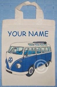 personalised blue vw split screen camper van gift bag from