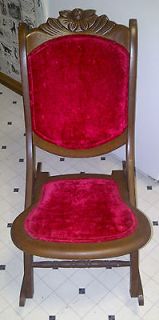   Vintage Folding Sewing Rocker / Rocking Chair   Walnut and Red Velvet