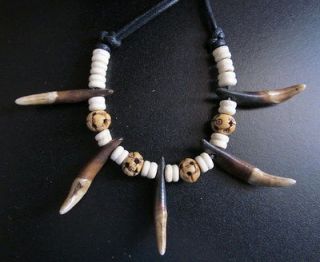   Real Natural Wolf Tooth Pattern Man Cool Tribal Pendant&Necklace F&SH
