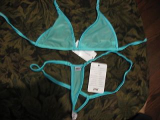 Wicked Weasel 457 string turquoise satin sheer L bottom & 312 L top 