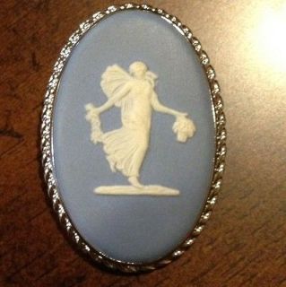 VINTAGE SILVER STERLING VAN DELL WEDGEWOOD BLUE CAMEO PENDANT/PIN