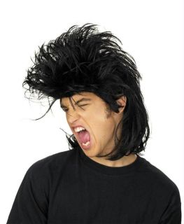 black punk rock a billy mullet puffy top wig new