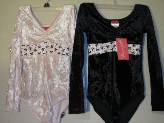 NWT CAPEZIO GIRLS LONG SLEEVE CRUSHED VELVET SATIN LEOTARD BOW ACCENT 
