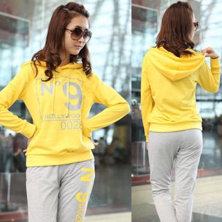 New Womens Sweatsuit Hoodie Tracksuit Casual Sport Comfy Letter Print 