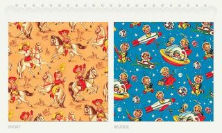 vintage retro gift wrap wrapping paper child themed time left