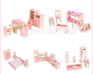   Miniature Wooden Furniture Set w/ Storage Box 5 Rooms Choice New