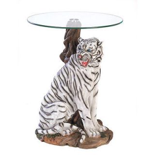 Lifelike Rare White Tiger Statue Collectible Accent Table