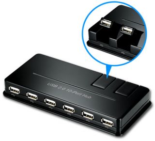 GWC USB 2 0 Hi Speed 10 Port Hub with 2 5 Amp External Power Supply 