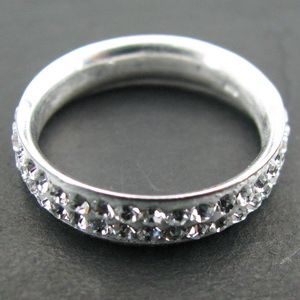 2line Swarovski Crystal 925 Sterling Silver Band Ring
