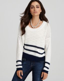 360 Sweater New White Navy Stripe Long Sleeve Crop Pullover Sweater 