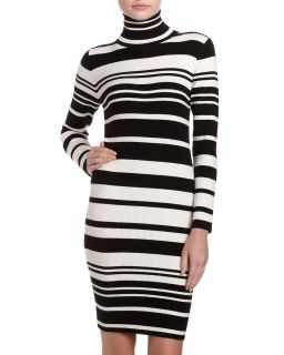 525 America Striped Turtleneck Dress Black White