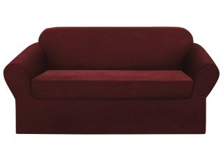 2pcs Micro Suede Burgundy Separate Seat Couch Sofa Cover Slipcover Box 
