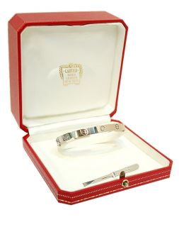 AUTHENTIC CARTIER 18K White Gold 6 Diamonds Love Bracelet +Box/Paper 