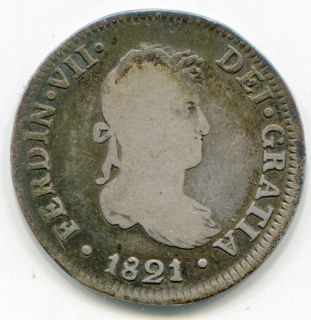 Peru 2 Reales 1821 Lima mint J.P. nice coin scarce lotoct5077