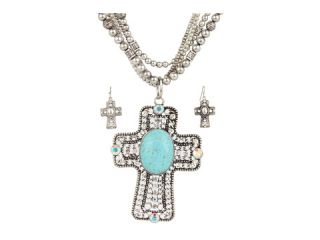 Nocona Large Turquoise Cross Necklace/Earring Set Silver    