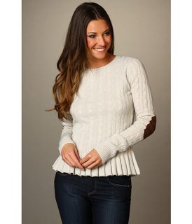 Autumn Cashmere   Cable Button Back Peplum with Suede Elbow