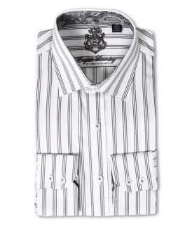 English Laundry Black Stripe Dress Shirt w/ Paisley Jacquard Trim 