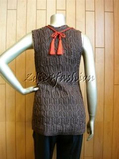 Color : Dark Brown Knit with Red thread and bead necklace detail