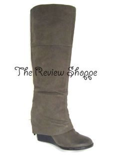 Vince Camuto Abril Silk Goat Leather Covered Knee Boots Granite Taupe 