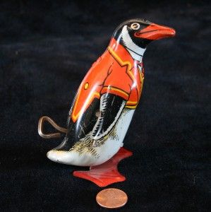 1930s J Chein Tin Penguin Wind Up Toy Great Litho Works