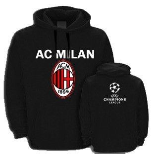 AC Milan Soccer Jersey Black Hoodie Sweatshirt Size M XXL