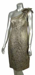 ABS by Allen Schwartz Womens Metallic Gold One Shoulder Bow Paisley 