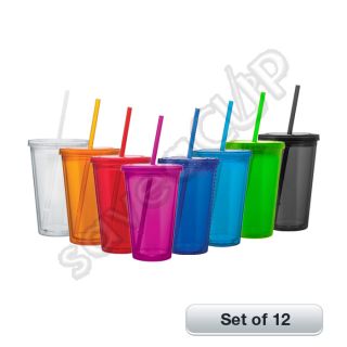 Acrylic Tumblers Insulated Double Wall Cups with Lid and Straw 16oz 