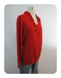 New Plus Ralph Lauren Rich Red V Neck Ruffle Cashmere Sweater 1X $159