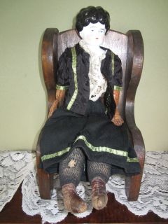 Antique China Head Civil War Era Leather Arms Leather Shoes Doll 15 