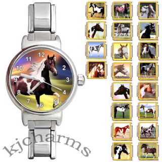 Paint Horse 9mm Italian Charm Bracelet Watch Set KK439
