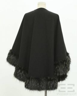 Adrienne Landau Black Brown Faux Fur Trim Open Front Cape Size XS 