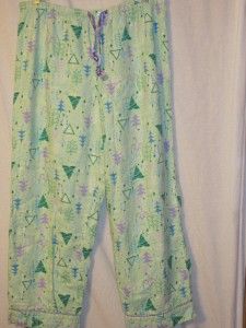 Adonna Flannel Sleep Lounge Pants Sz Large Mint Green Purple Christmas 